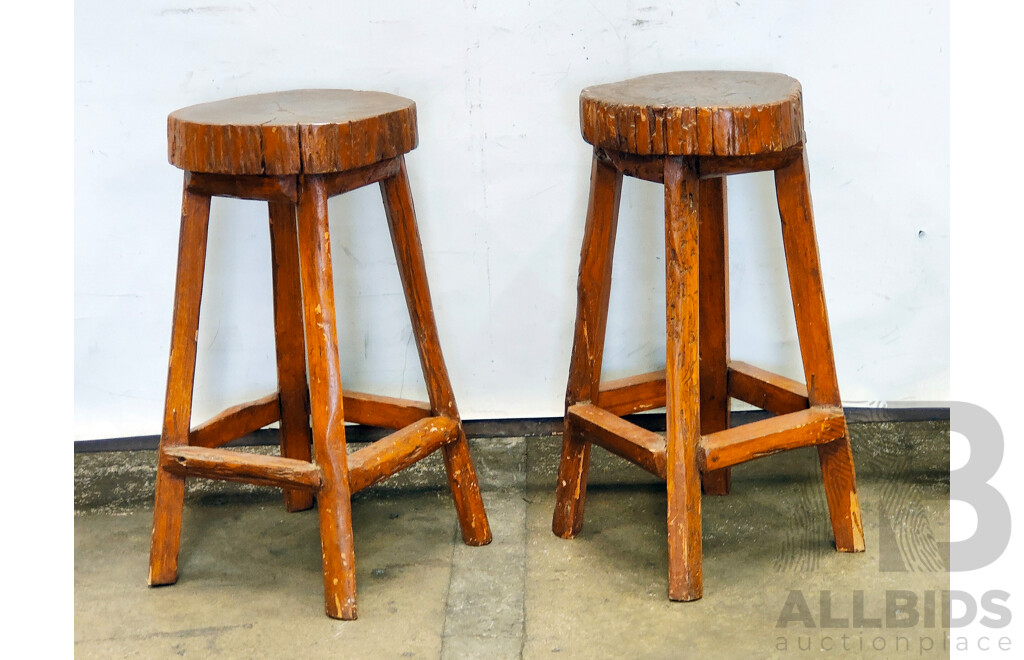 Rustic Butchers Block Bar Stools - Set of Four 