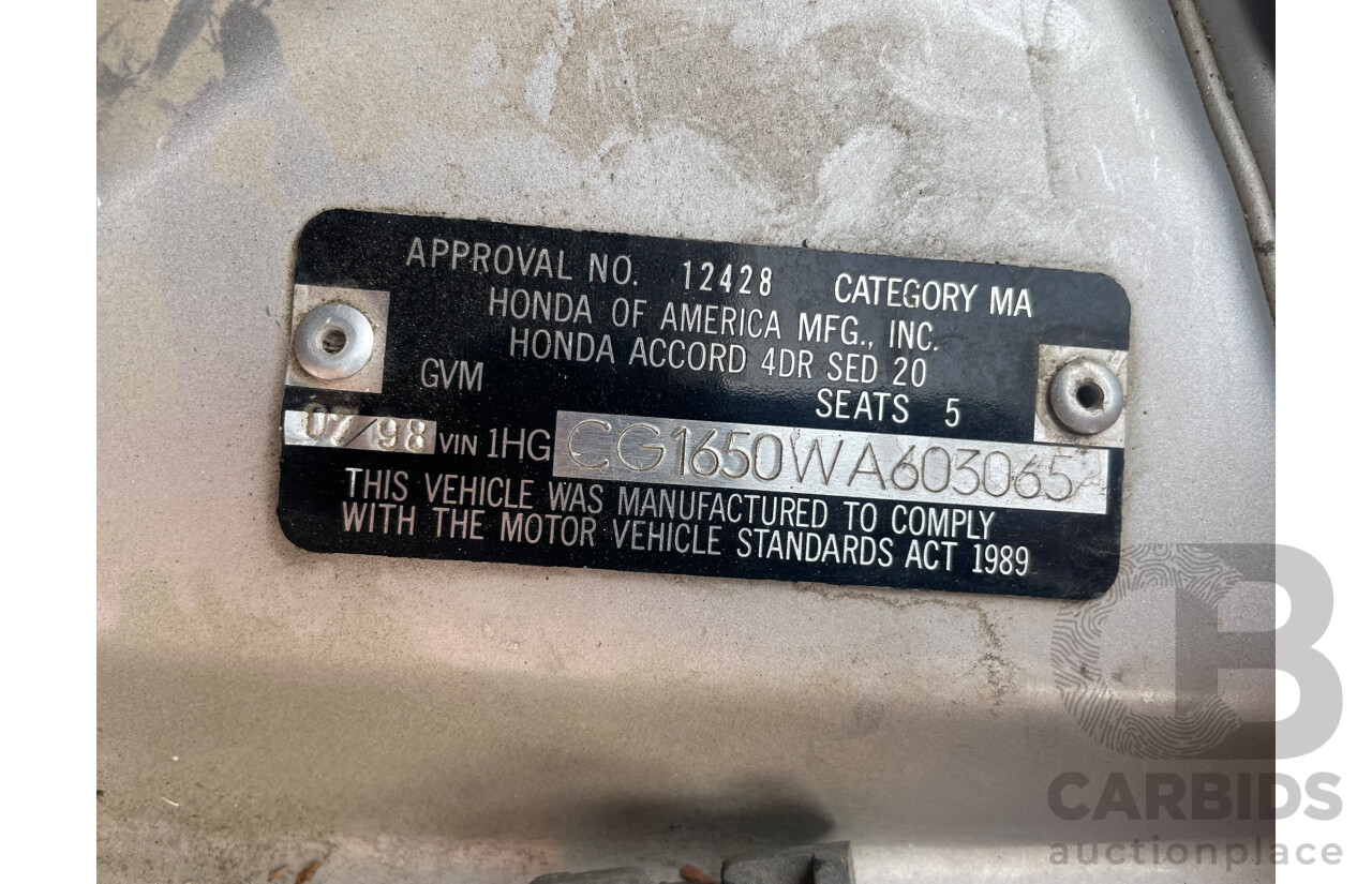 07/98 Honda Accord V6 FWD  4D Sedan Silver 3.0L