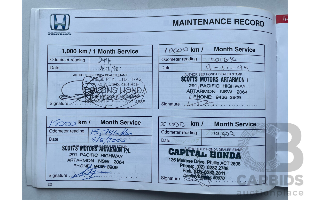 07/98 Honda Accord V6 FWD  4D Sedan Silver 3.0L