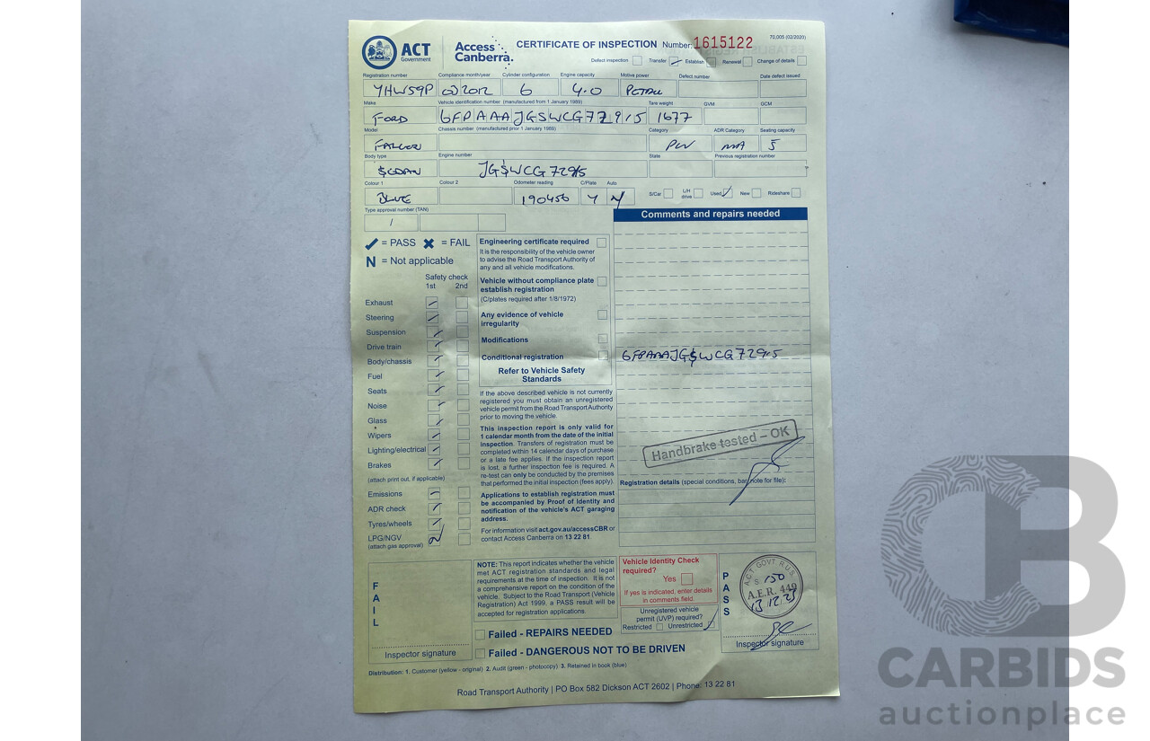 03/12 Ford Falcon XR6 RWD FG UPGRADE 4D Sedan Blue 4.0L