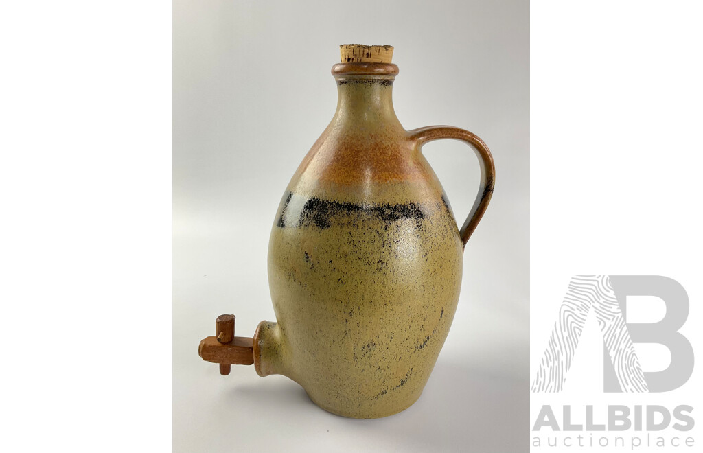 Vintage Gilbert Buchanan Redbyrne Potteries Glazed Ceramic Cask and Seven Vintage Bottles Including Lindemans and Dairy Farmers