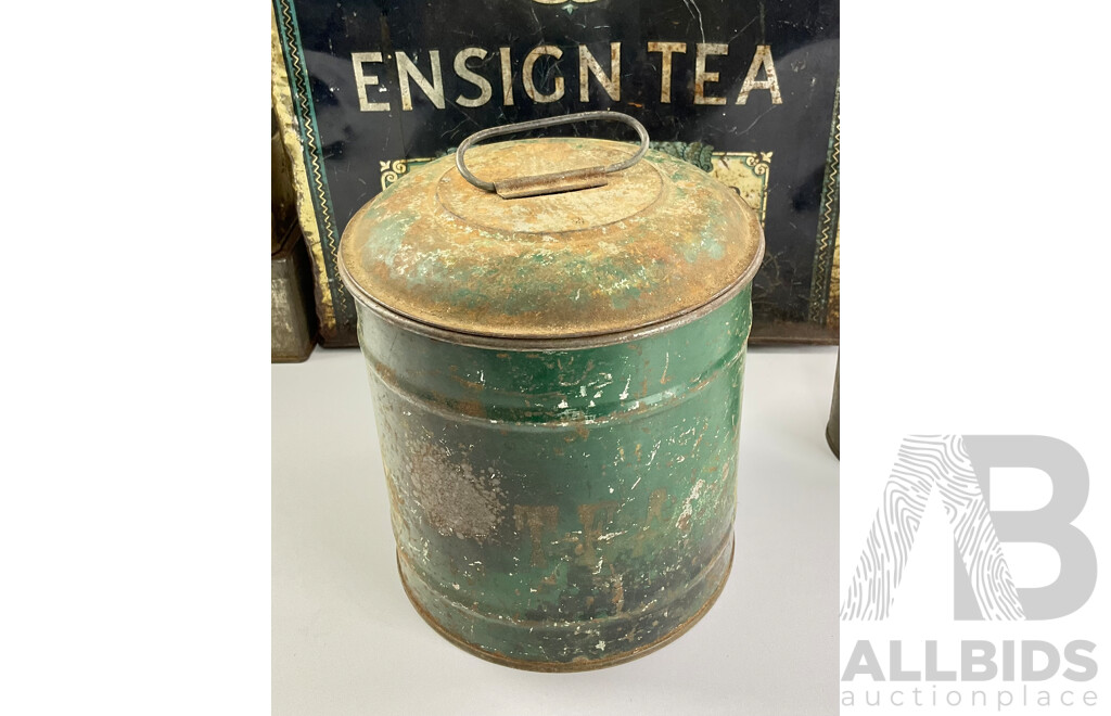 Collection of Vintage Australian Tins Including Edwards & Co Australia’s Men Ensign Tea, Pure Cocoa Essence, Coffee and Chicory and Rawleighs Medicated Ointment