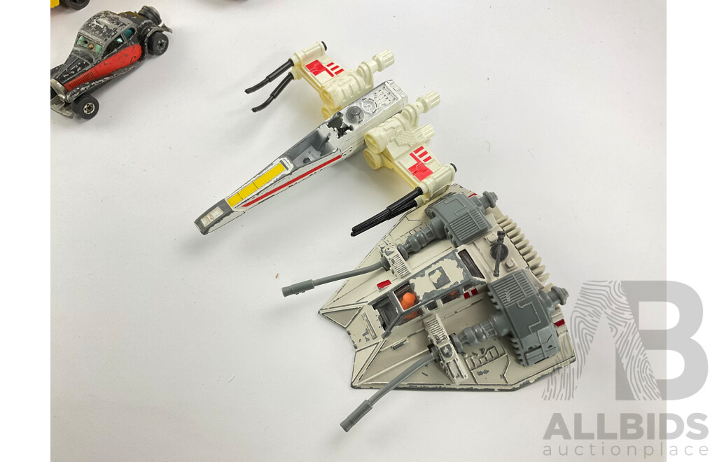 Collection of Diecast Vehicles Including Matchbox Super Kings, Corgi Starsky and Hutch Torino, Buddy L, Matchbox Carry Case, Kenner 1980 Star Wars Snowspeeder and X -Wing