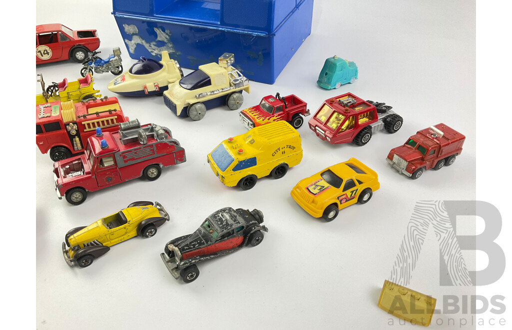 Collection of Diecast Vehicles Including Matchbox Super Kings, Corgi Starsky and Hutch Torino, Buddy L, Matchbox Carry Case, Kenner 1980 Star Wars Snowspeeder and X -Wing