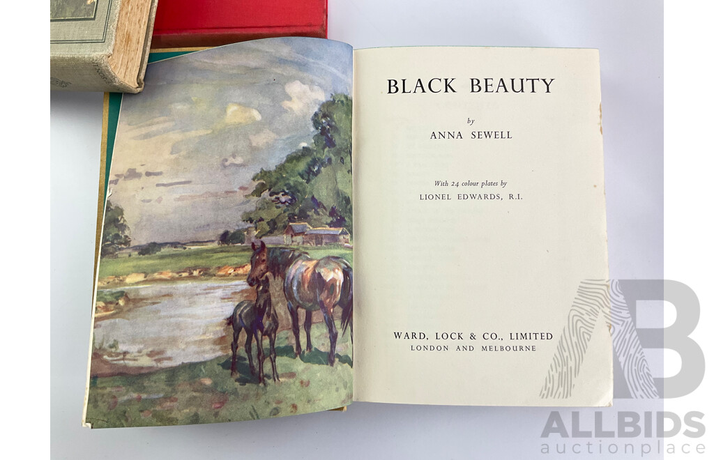 Selection of Vintage Clothbound Hard Cover Books Including 1937 A.A Milne - Winnie the Pooh, 1954 Anna Sewell - Black Beauty, Amy Le Feure - Us and Our Donkey, Violet Bradby - Matthew and the Miller, a Selection of Grimms Fairy Tales and More
