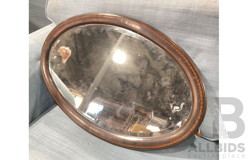 Late Edwardian Oval Inlayed Mirror with Bevelled Glass