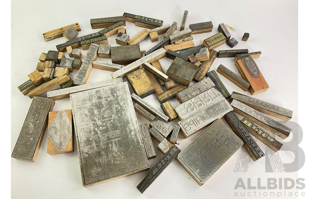 Selection of Vintage Printers Blocks Including Espirit, Kinky Hair, Dulux Paints, Girlock Brakes, Cooper Stirling and More