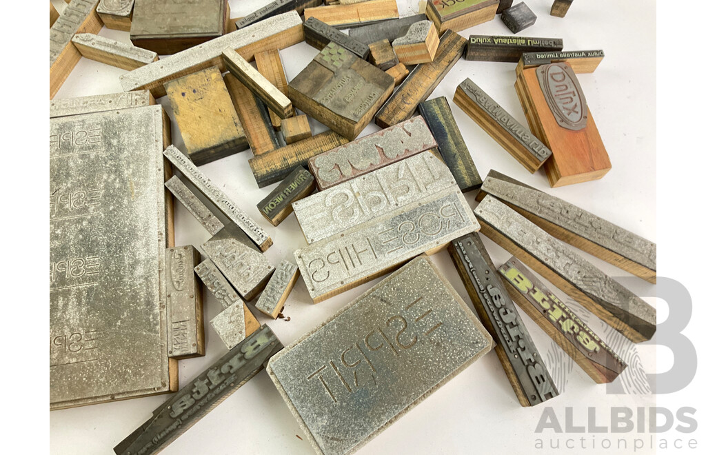 Selection of Vintage Printers Blocks Including Espirit, Kinky Hair, Dulux Paints, Girlock Brakes, Cooper Stirling and More
