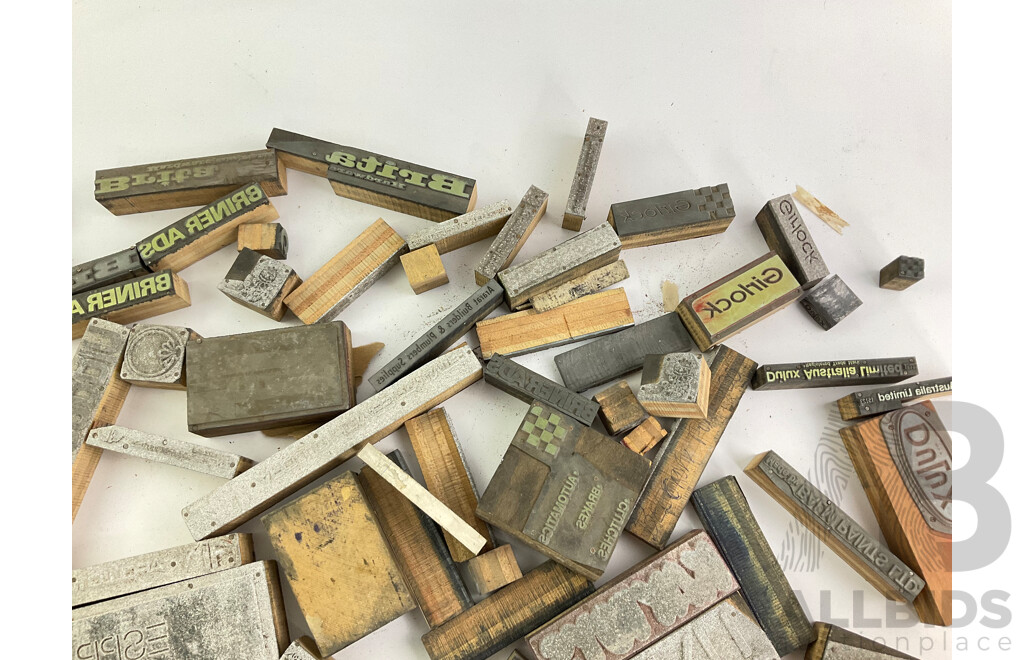 Selection of Vintage Printers Blocks Including Espirit, Kinky Hair, Dulux Paints, Girlock Brakes, Cooper Stirling and More