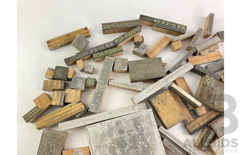 Selection of Vintage Printers Blocks Including Espirit, Kinky Hair, Dulux Paints, Girlock Brakes, Cooper Stirling and More