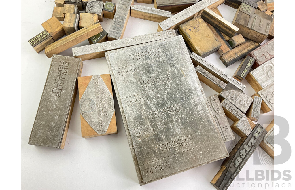 Selection of Vintage Printers Blocks Including Espirit, Kinky Hair, Dulux Paints, Girlock Brakes, Cooper Stirling and More