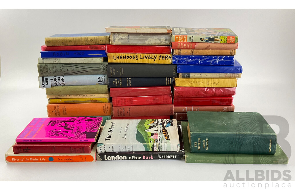 Collection of Vintage and Antique Hard Cover Books Including Robin Hood, a Perilous Adventure, the Light That Failed, a Deal with the Devil, M'Glusky, Please Don't Eat the Daisies, Treasure Island, First Editions.....