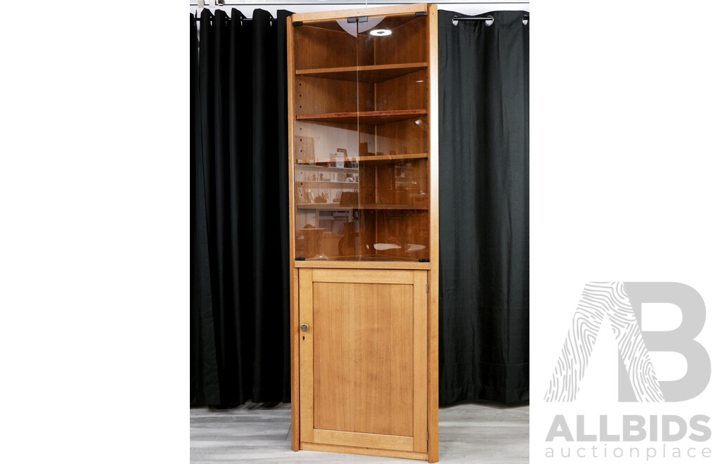 Teak Glass Front Corner Display Cabinet