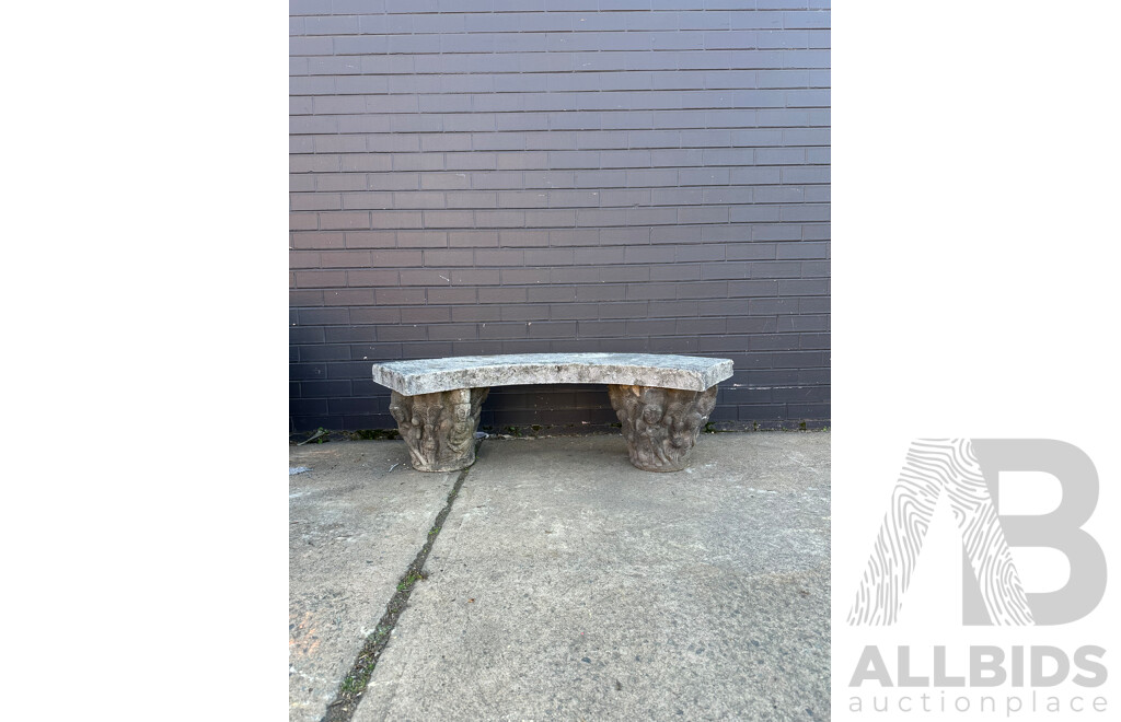 Curved Concrete Garden Bench with Buddhist Style Legs