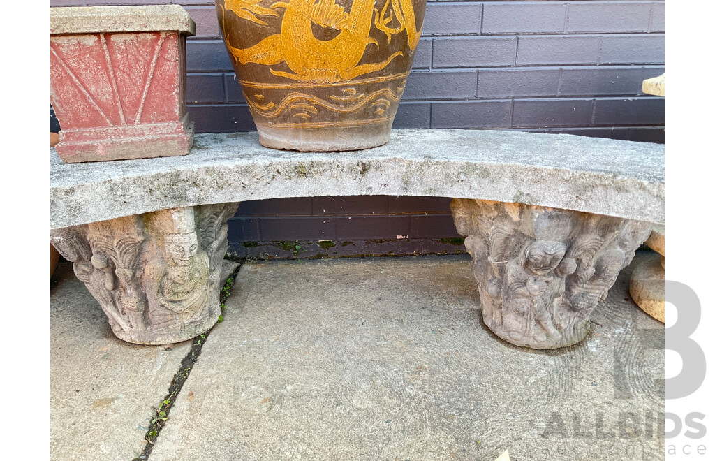 Curved Concrete Garden Bench with Buddhist Style Legs