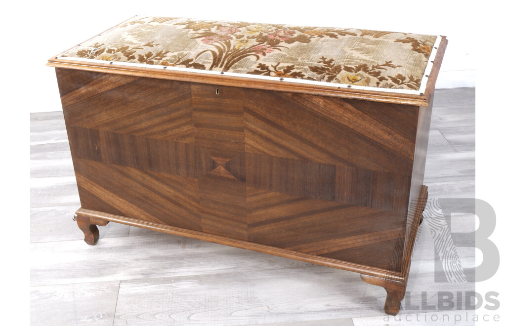 Art Deco Storage Chest with Upholstered Top and Sliding Draw