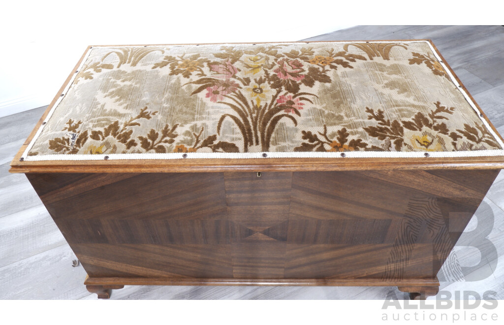 Art Deco Storage Chest with Upholstered Top and Sliding Draw