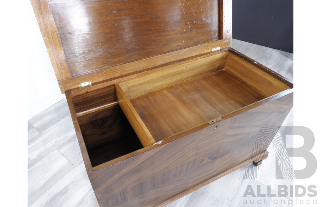 Art Deco Storage Chest with Upholstered Top and Sliding Draw