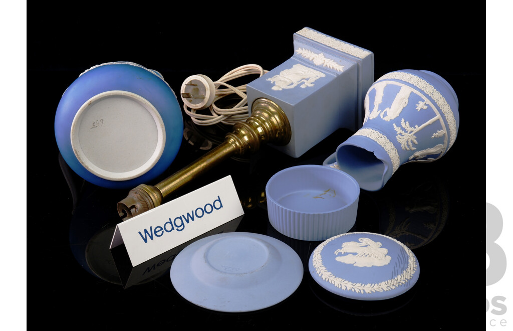 Collection of Jasperware and Dudson Hanley Pieces Including Lamp, Jugs, Trinket Bowl, Australian Dish and Sign