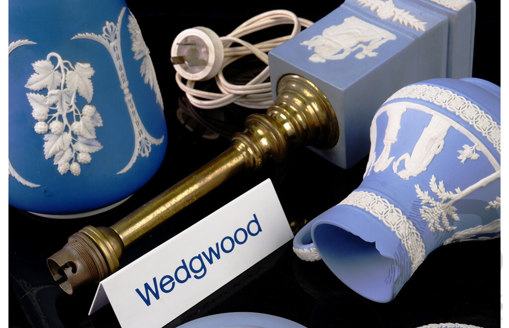 Collection of Jasperware and Dudson Hanley Pieces Including Lamp, Jugs, Trinket Bowl, Australian Dish and Sign