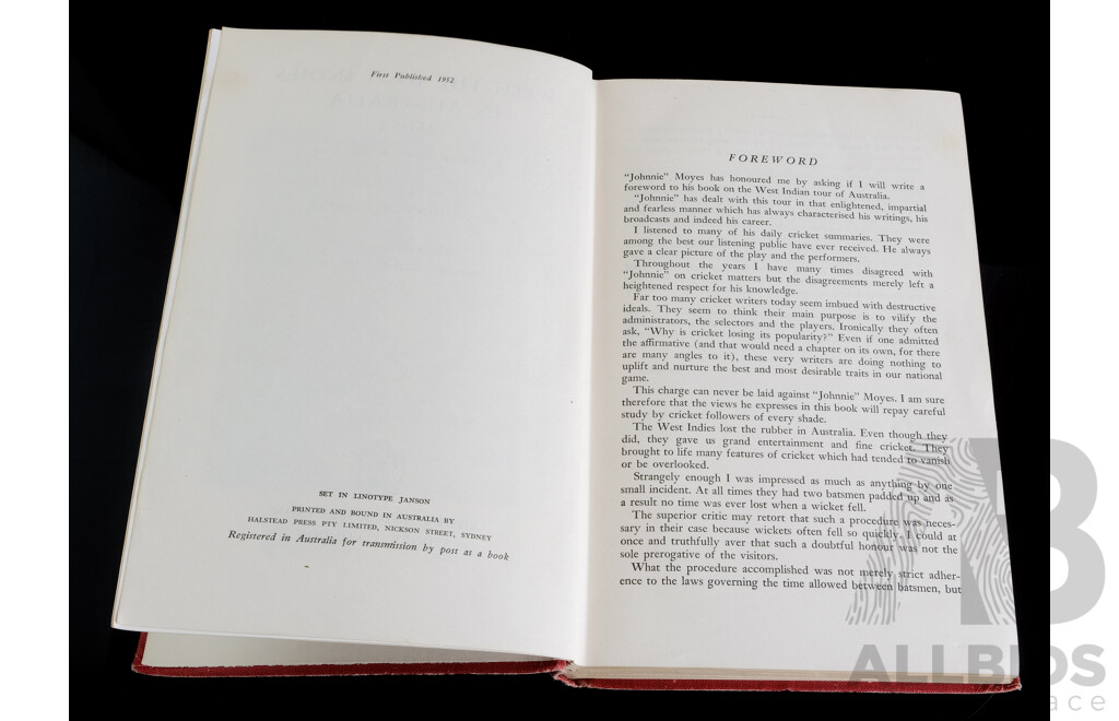 Four Vintage First Edition Hard Cover Books on Cricket, the Fight for the Ashes 1928-29, M.A Noble, George G. Harrap & Co 1929, Straight Hit, Keith Miller, Latimer House LTD 1952, Gone to the Test Match...