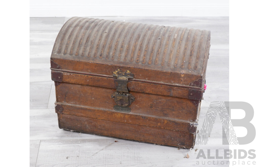 Antique Jones Bros & Co Wolverhampton Steel Travel Trunk with Corrugated Top