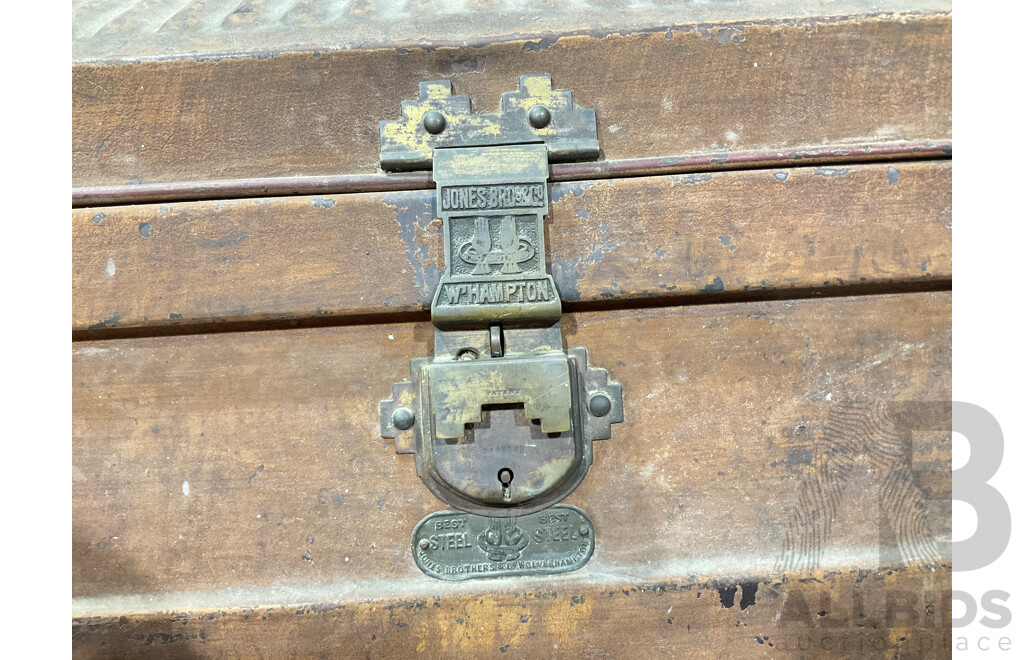 Antique Jones Bros & Co Wolverhampton Steel Travel Trunk with Corrugated Top