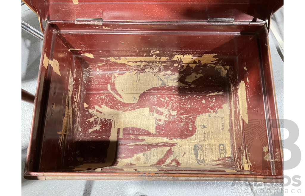 Antique Jones Bros & Co Wolverhampton Steel Travel Trunk with Corrugated Top