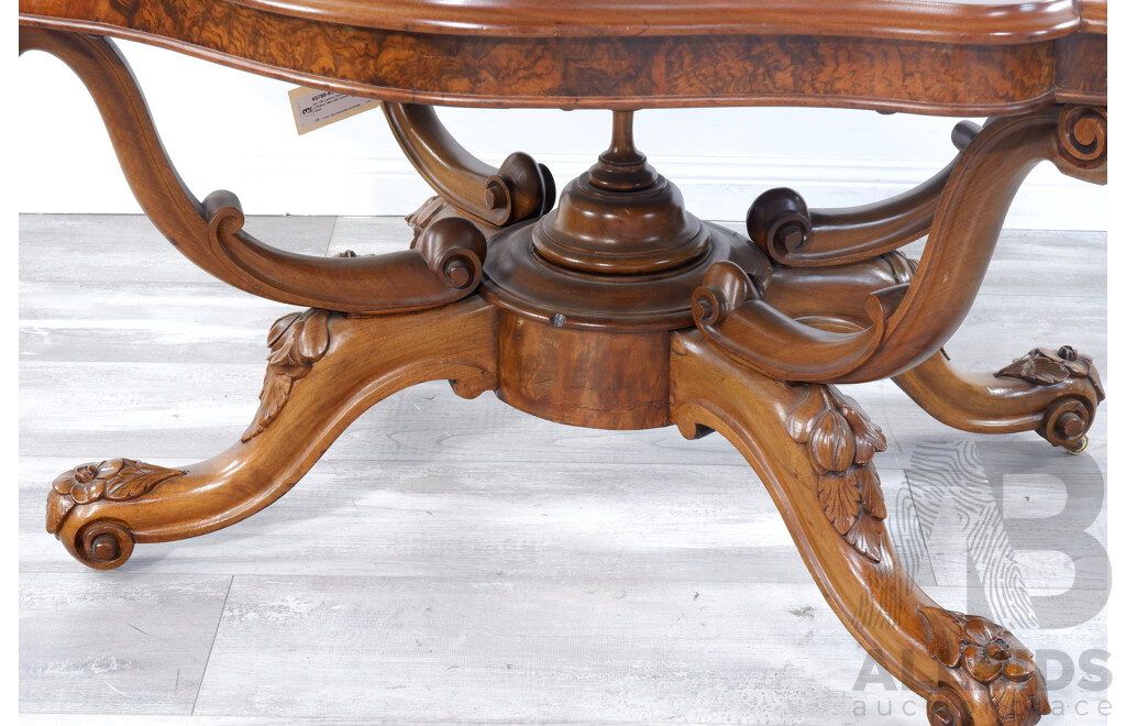 Mid 19th Century Serpentine Walnut Table with Scroll Carved Base