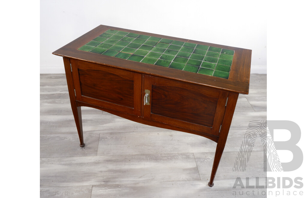 Vintage Oak Two Door Side Cabinet with Glazed Tile Top