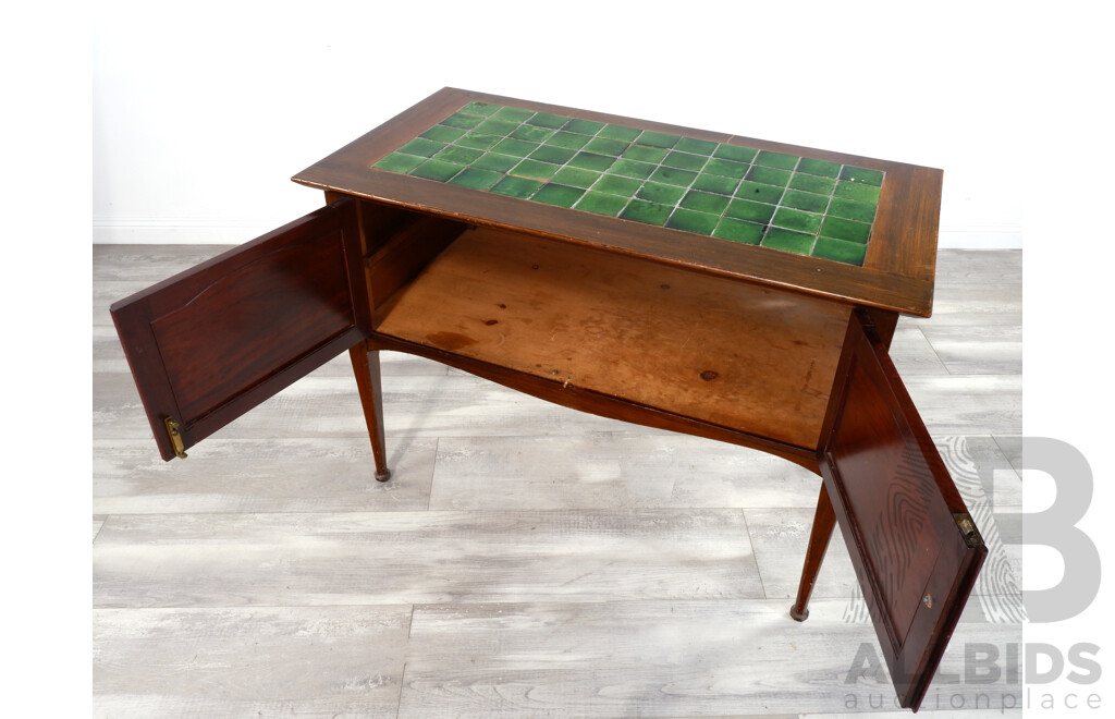 Vintage Oak Two Door Side Cabinet with Glazed Tile Top