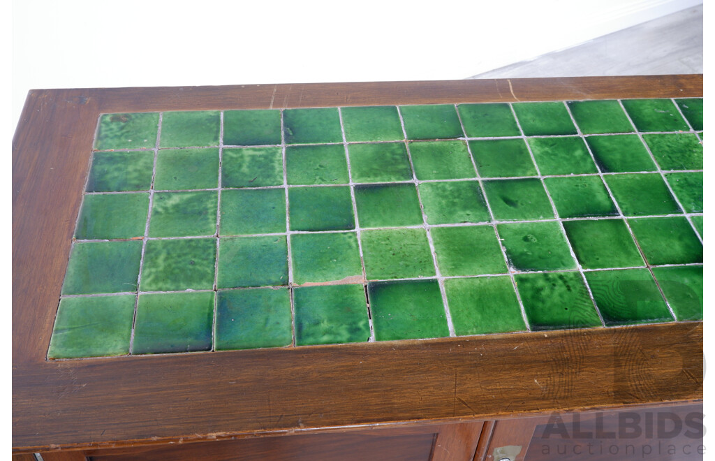 Vintage Oak Two Door Side Cabinet with Glazed Tile Top