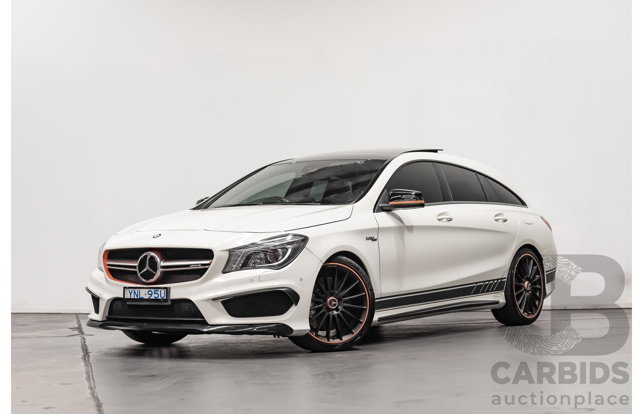 7/2015 Mercedes Benz CLA 45 AMG 4matic (AWD) Shooting Brake OrangeArt Edition 117 4d Wagon White Turbo 2.0L