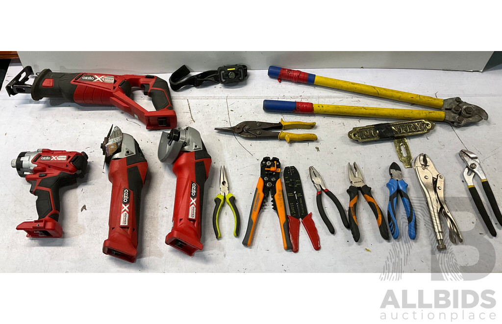 OZITO Power Tools (X4) & Assorted Lot of Pliers - Lot of 16
