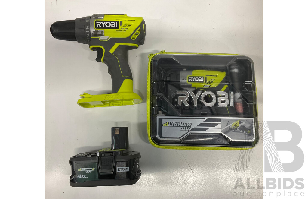 RYOBI 18V ONE+ Drill Driver (R18DD3) with Battery & 4V Screwdriver - Lot of 2 -Estimated Total ORP $339.00