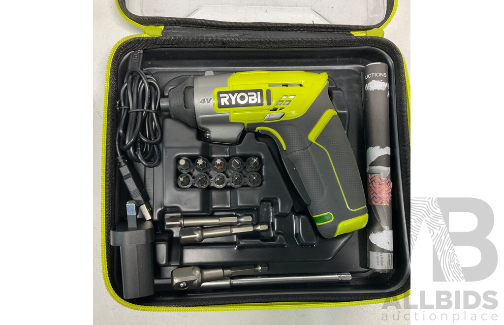 RYOBI 18V ONE+ Drill Driver (R18DD3) with Battery & 4V Screwdriver - Lot of 2  -Estimated Total ORP $339.00