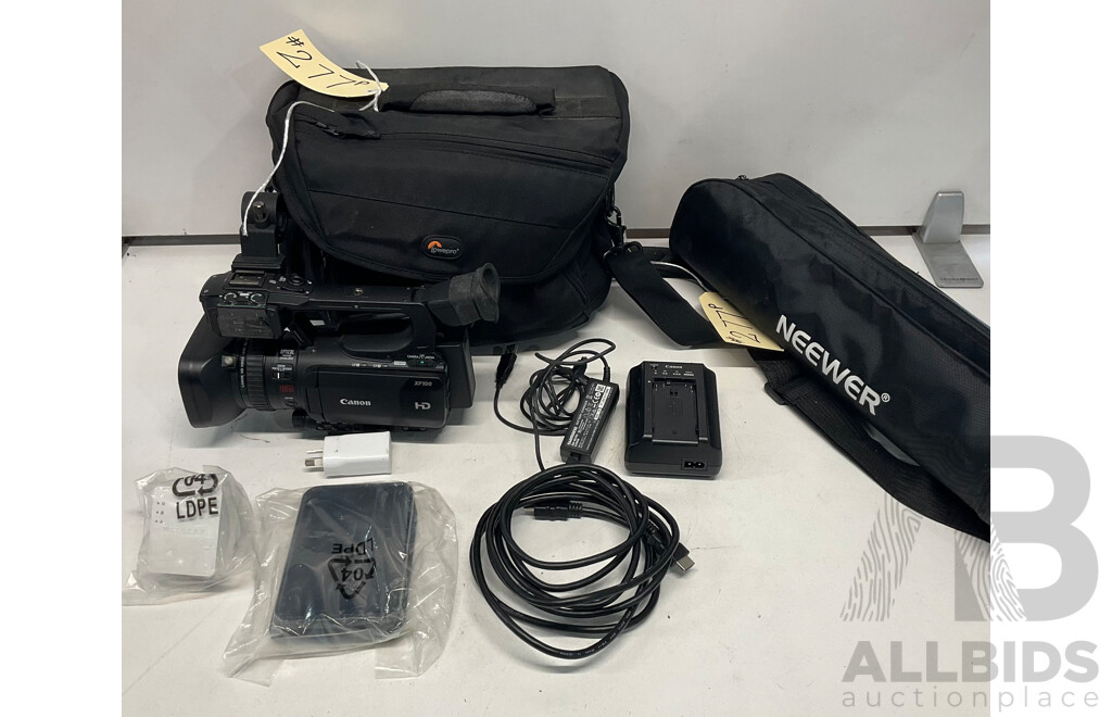 CANON XF100 Professional Digital Video Camera & NETGEAR Powerline AV Adapter with Ethernet Switch  & NEEWER Tripod - Lot of 3