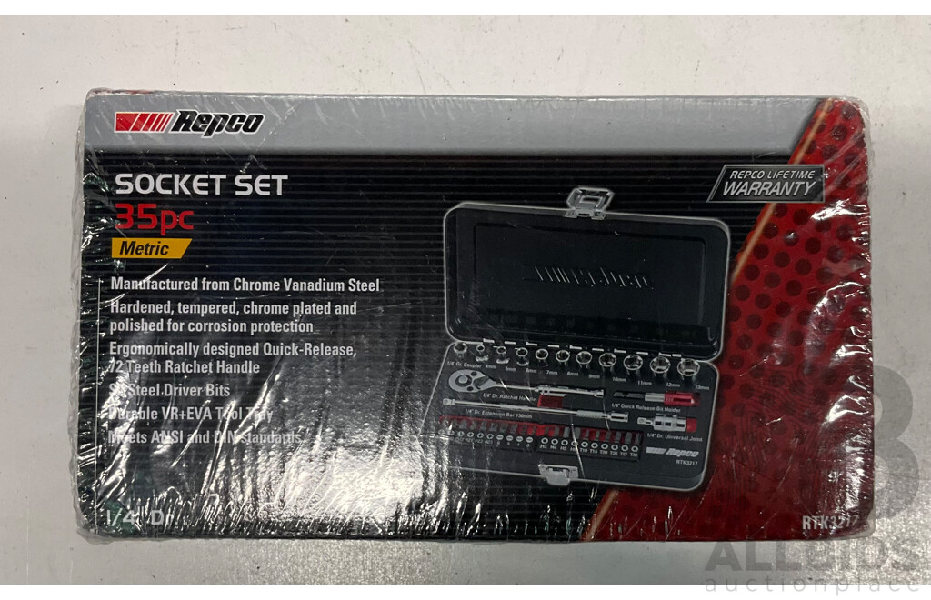 REPCO Socket Set X2 & Assorted of Tools, Glove, Ear Protector - Estimated Total ORP $350.00