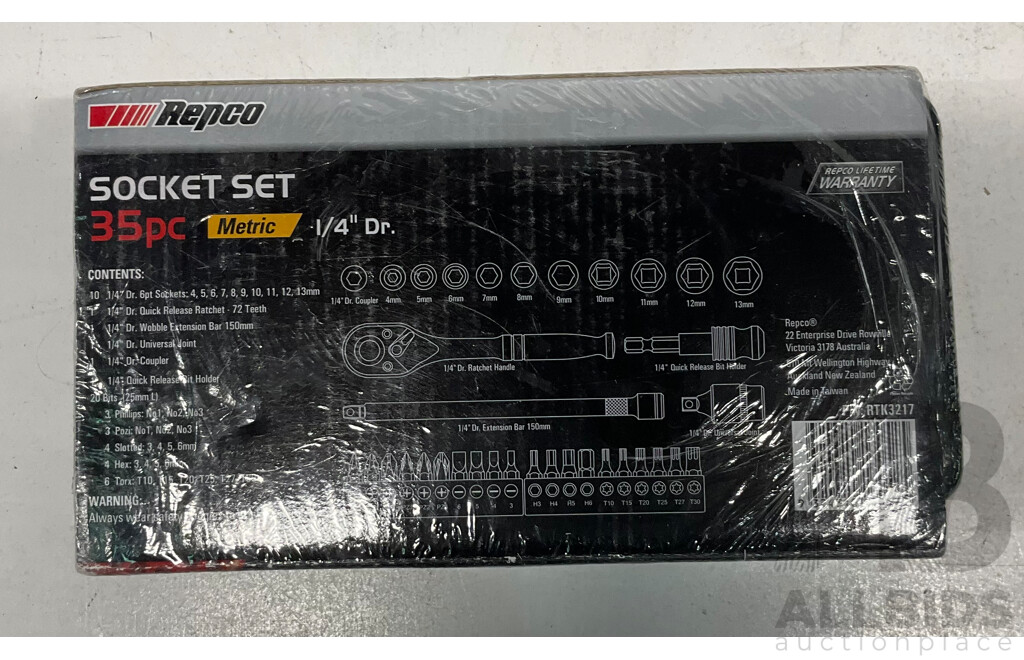 REPCO Socket Set X2 & Assorted of Tools, Glove, Ear Protector - Estimated Total ORP $350.00
