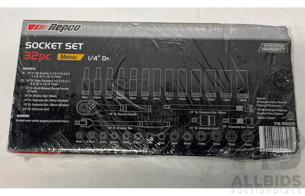 REPCO Socket Set X2 & Assorted of Tools, Glove, Ear Protector - Estimated Total ORP $350.00