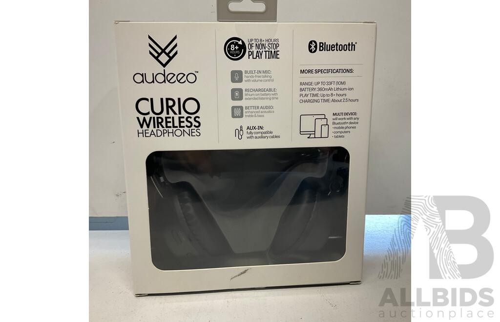 AUDEEO Curio Wireless Headphones (Pink & Black) & Curio Luxe Wireless Headphones (Mint)  - Lot of 3 - Estimated Total ORP$ 160.00