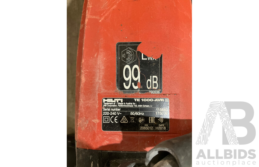 HILTI TE 1000-AVR Concrete Breaker - ORP: $3,740.00