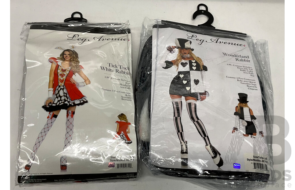 LEG AVENUE Tick Tock White Rabbit (M) & Wonderland Rabbit (L) Costume - Lot of 2 - Estimated Total $250.00