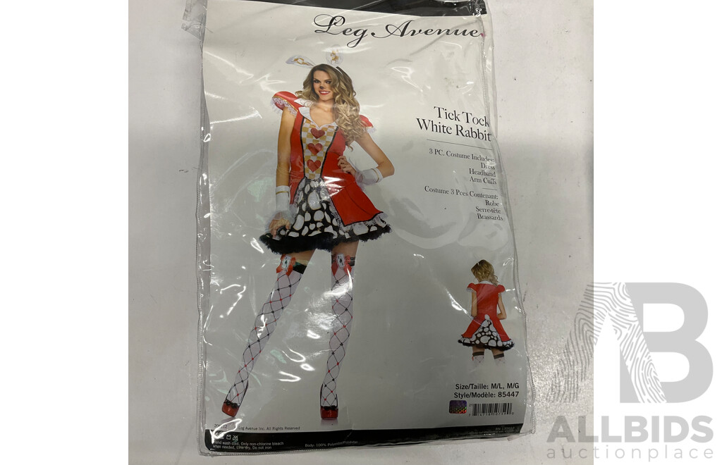 LEG AVENUE Tick Tock White Rabbit (M) & Wonderland Rabbit (L) Costume - Lot of 2 - Estimated Total $250.00