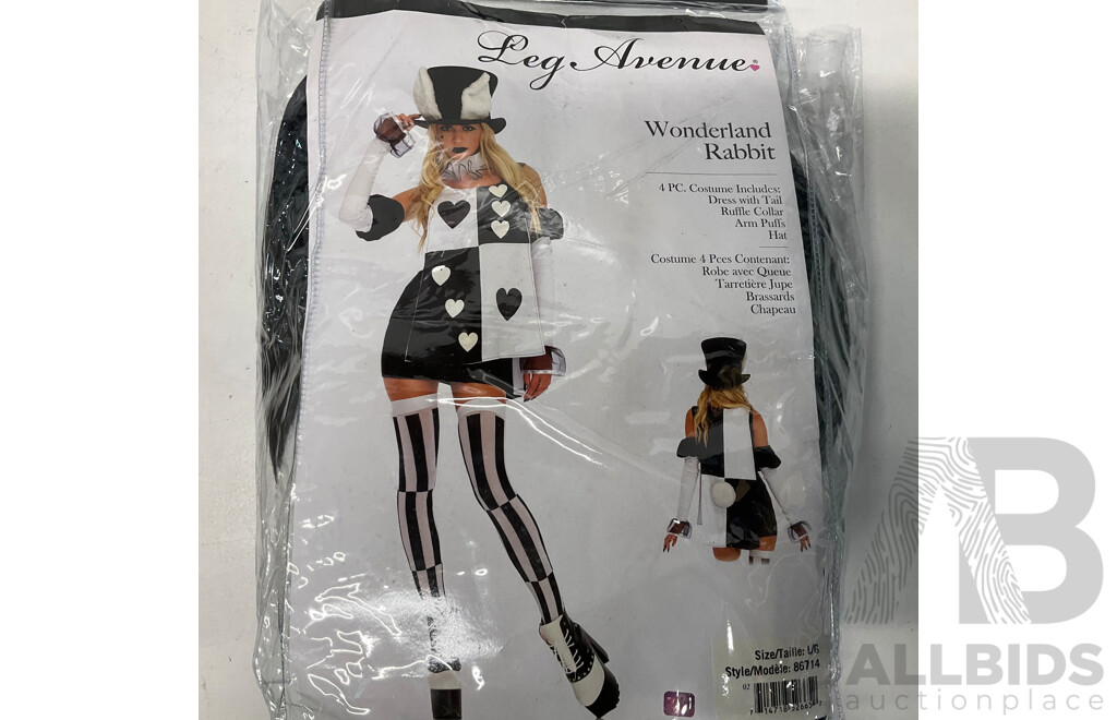 LEG AVENUE Tick Tock White Rabbit (M) & Wonderland Rabbit (L) Costume - Lot of 2 - Estimated Total $250.00