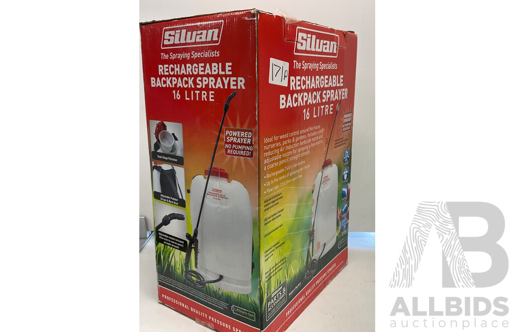 SILVAN Rechargeable Backpack Sprayer 16 L & GARDEN BASICS Lawn Food X2 - Lot of 3 - ORP $220.00