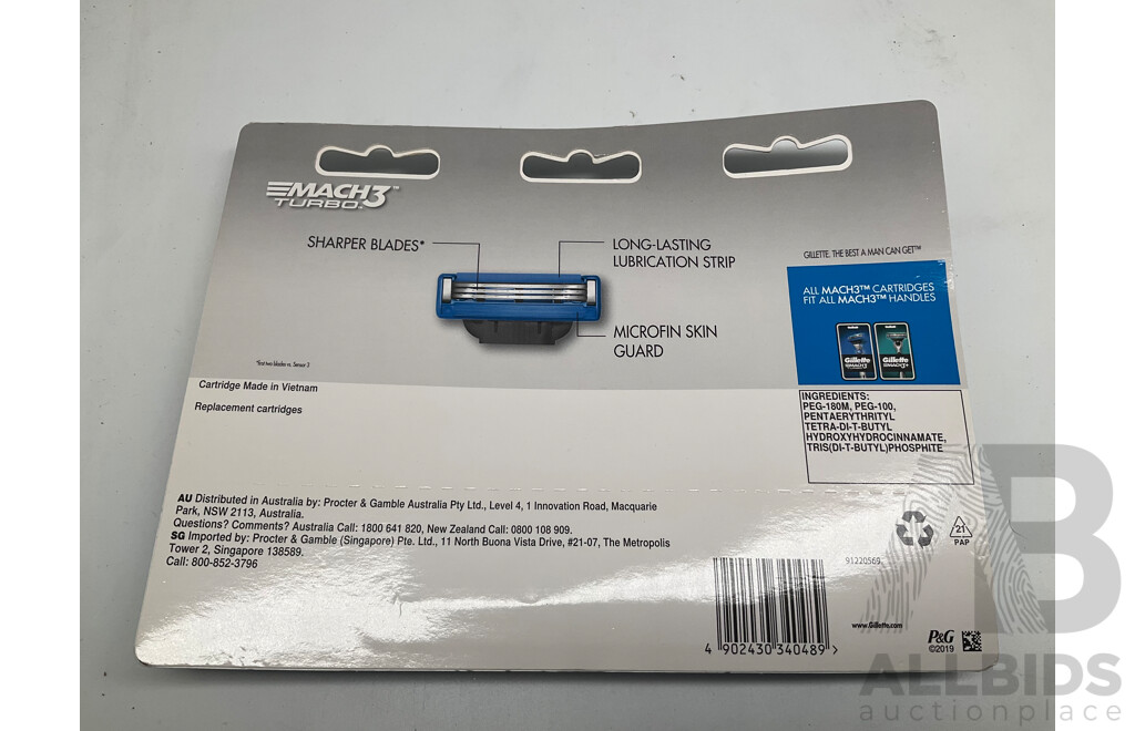 GILLETTE Match 3+,  5 Aqua and Match 3 Turbo Blades Packs of 8 - Lot of 11- ORP $379.00