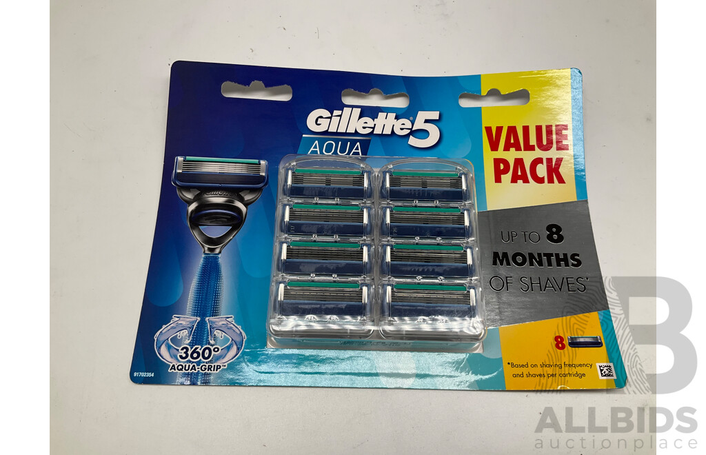 GILLETTE Match 3+,  5 Aqua and Match 3 Turbo Blades Packs of 8 - Lot of 11- ORP $379.00