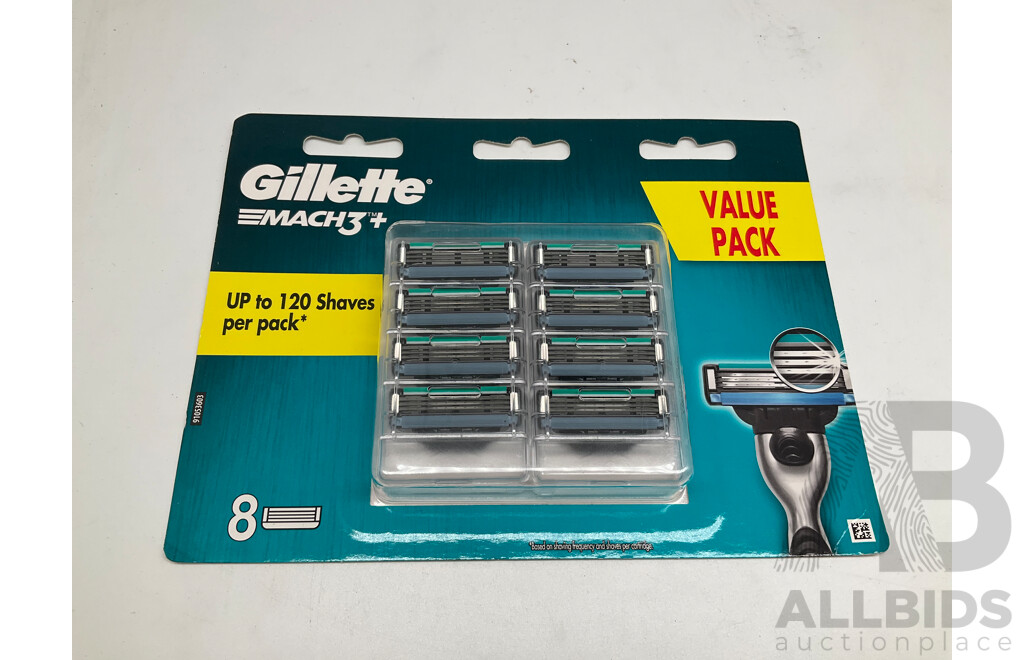 GILLETTE Match 3+,  5 Aqua and Match 3 Turbo Blades Packs of 8 - Lot of 11- ORP $379.00