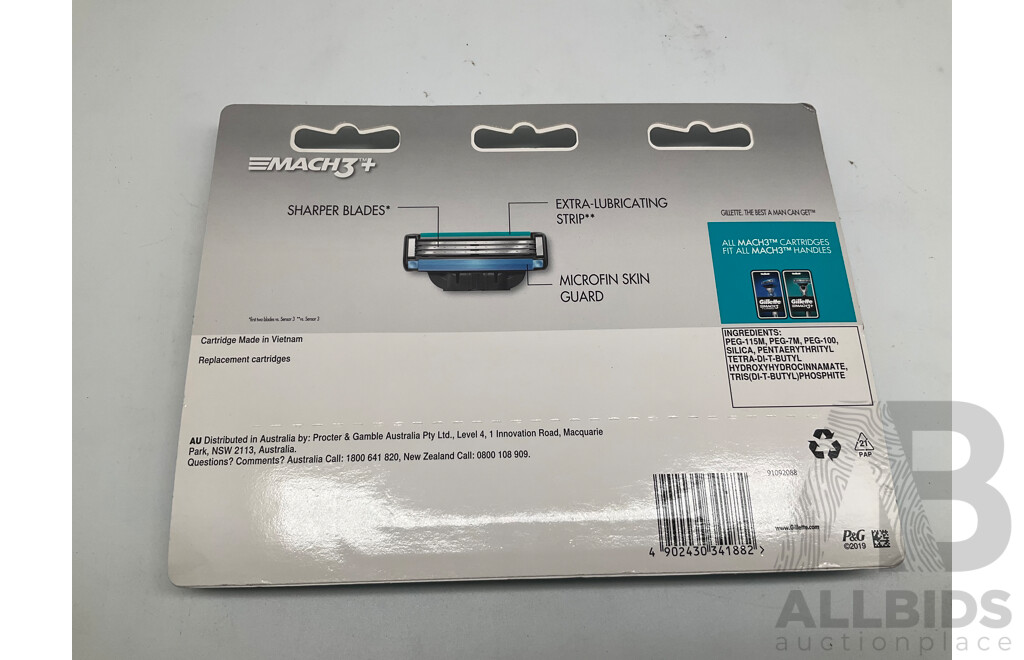 GILLETTE Match 3+,  5 Aqua and Match 3 Turbo Blades Packs of 8 - Lot of 11- ORP $379.00
